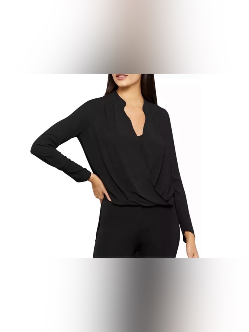 NWT BCBGMAXAZRIA Jaklyn Draped Front Blouse - Black - Size M - Picture 7 of 16